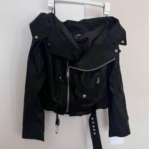 Women Off The Shoulder Motorcycle Style Jacket